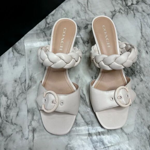 Coach Mollie leather Sandals braided Kitten Heel size 9.5 color chalk Classic - Picture 8 of 10